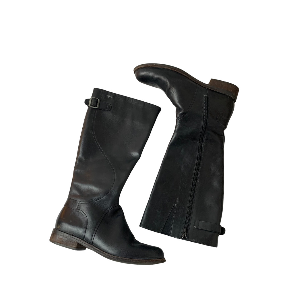 Clarks Tall Boots Size 8.5M Leather Gore-tex Side-zip Black Heel Closed-toe